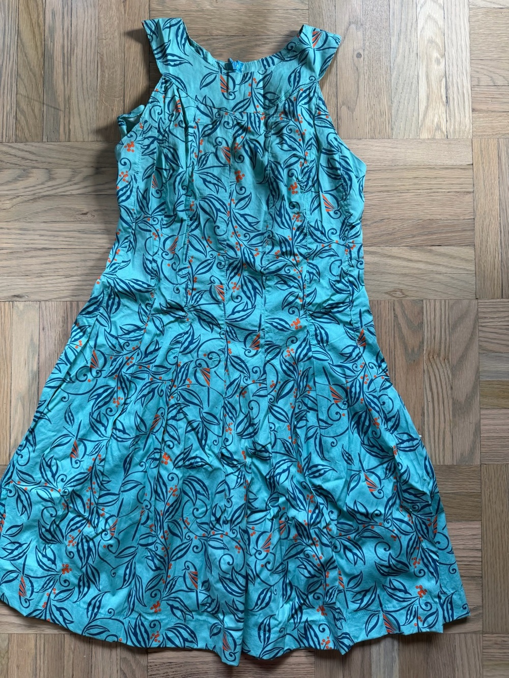 Sleeveless Teal Floral A-Line Dress with Tropical feel